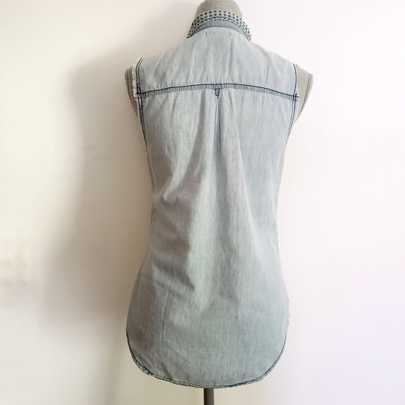 Aqua Chambray Studded Button Down Top - Picture 3 of 3